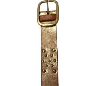 Tan & Gold Genuine Leather Belt with Brass Studs Vintage Boho Western Belt MED.